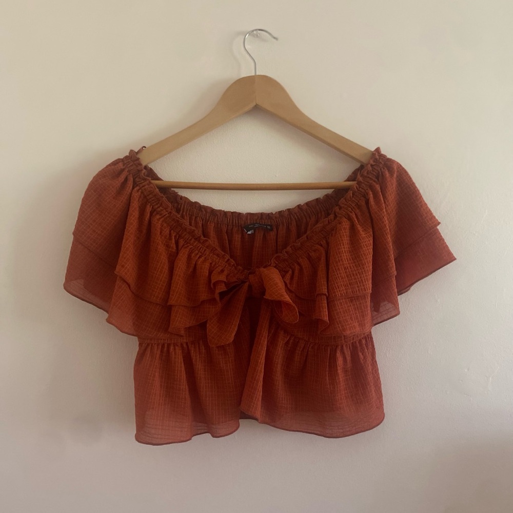 ZARA Romantic Off-the-Shoulder Ruffle Top with Tie-Knot